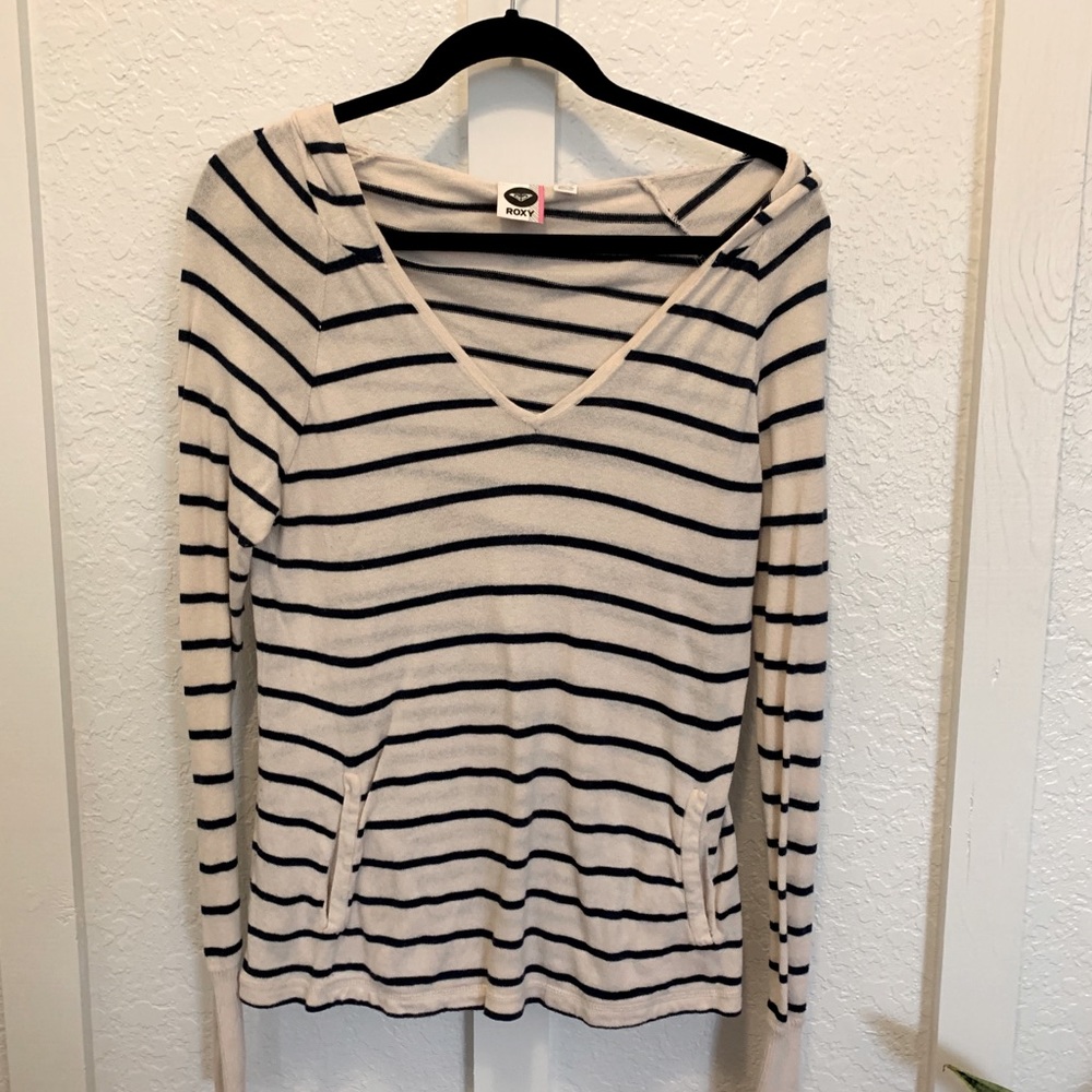 🥑Roxy open knit striped natutical hooded sweater